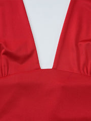 Red halter neck tie cami top with deep v-neck detail