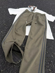 Men's Plus Size Casual Striped Wide-leg Pants in Black, side view