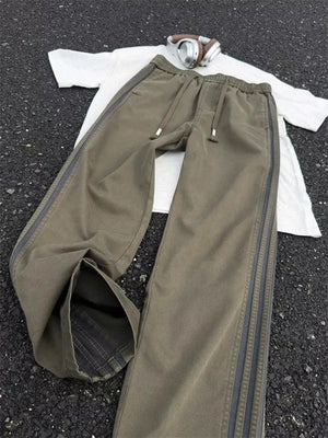 Men's Plus Size Casual Striped Wide-leg Pants in Black, side view