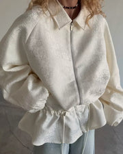 Apricot Jacquard Bomber Jacket With Drawstring Waist