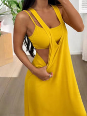 Yellow scoop neck cami and maxi dress duo with double straps