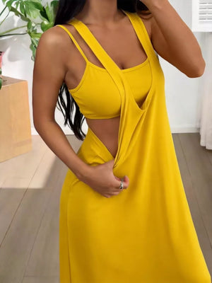 Yellow scoop neck cami and maxi dress duo with double straps