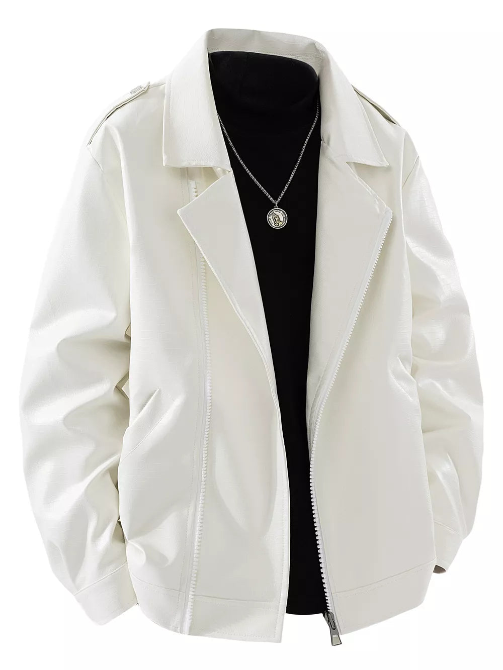 Men's Plus Size Lapel Collar Long Sleeve Outerwear in Black, front view