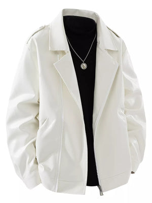Men's Plus Size Lapel Collar Long Sleeve Outerwear in Black, front view