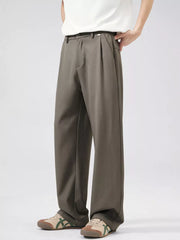 Men's Wide Leg Pleated Pants Plus Size in Black, front view