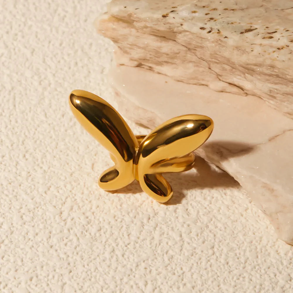 Gold sculptural butterfly ring, 18K gold-plated, casual women's jewelry
