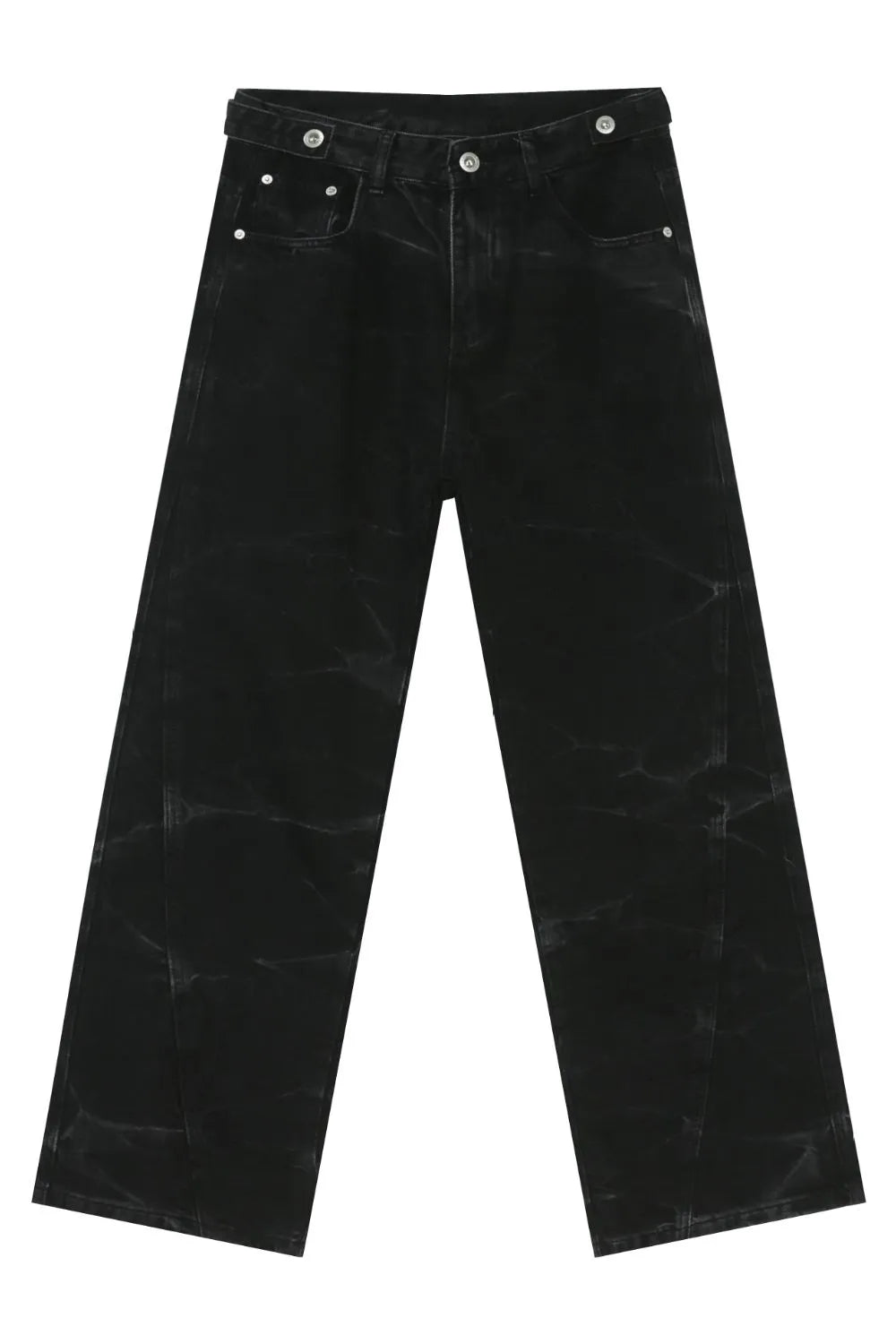 Faded black wide-leg denim jeans with a washed effect and relaxed fit.
