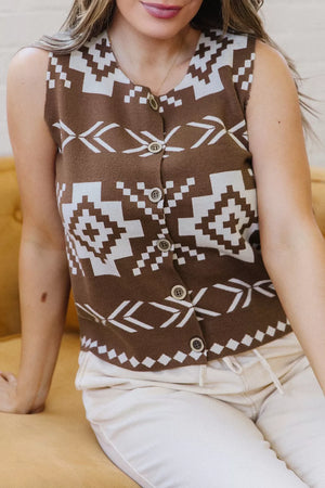 Western Geometric Sleeveless Knit Sweater Vest, front view
