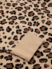 Savanna Spot Long Sleeve Knit Top in beige with a crew neck and animal print.