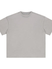 Gray washed cotton tee with raw seams and crew neck.