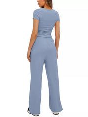Ruched Short-sleeve Pants in Khaki Color, view 12