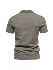 Men's gray cotton blend short sleeve polo shirt with notched collar