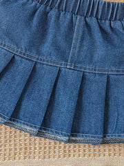 Children's Letter Long Sleeve Top And Denim Skirt Set in White, model styling view
