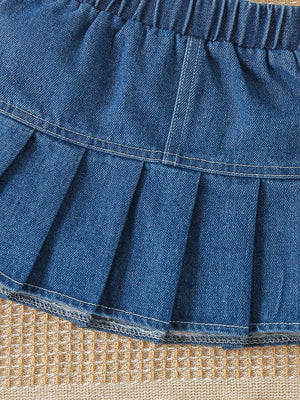 Children's Letter Long Sleeve Top And Denim Skirt Set in White, model styling view