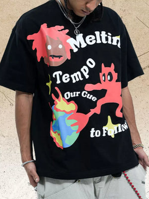 Black cotton oversized t-shirt with bold graphic print and text.