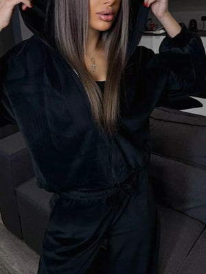 Zip Up Cropped Outerwear And Pants Set, fit detail
