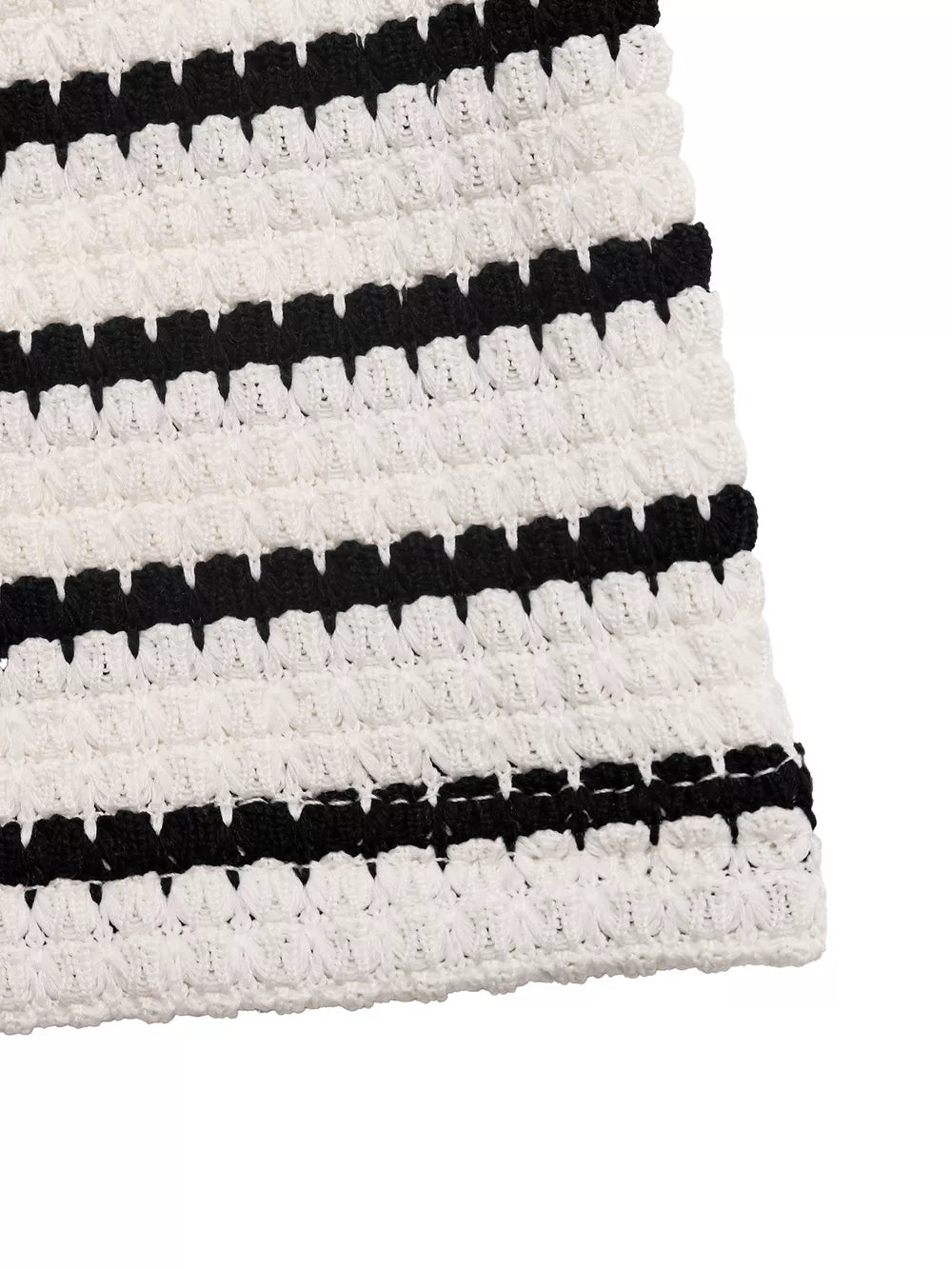 Chic Cutout Knit Mini Dress in black and white stripe knit fabric with cutout details.