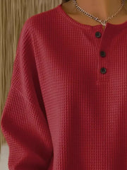 Full Size Waffle Knit Button Detail Top Plus Size in Orange, fit detail