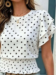 Polka Dot Ruffle Sleeve Blouse, close-up detail