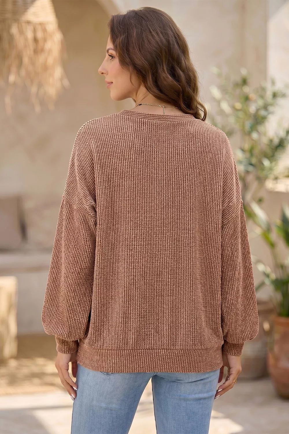 Leopard Print Colorblock Ribbed Knit Blouse, side view