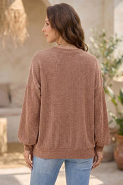 Leopard Print Colorblock Ribbed Knit Blouse, side view