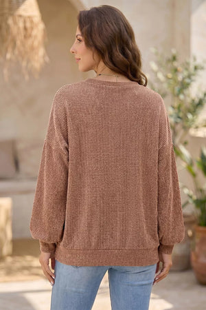 Leopard Print Colorblock Ribbed Knit Blouse, side view