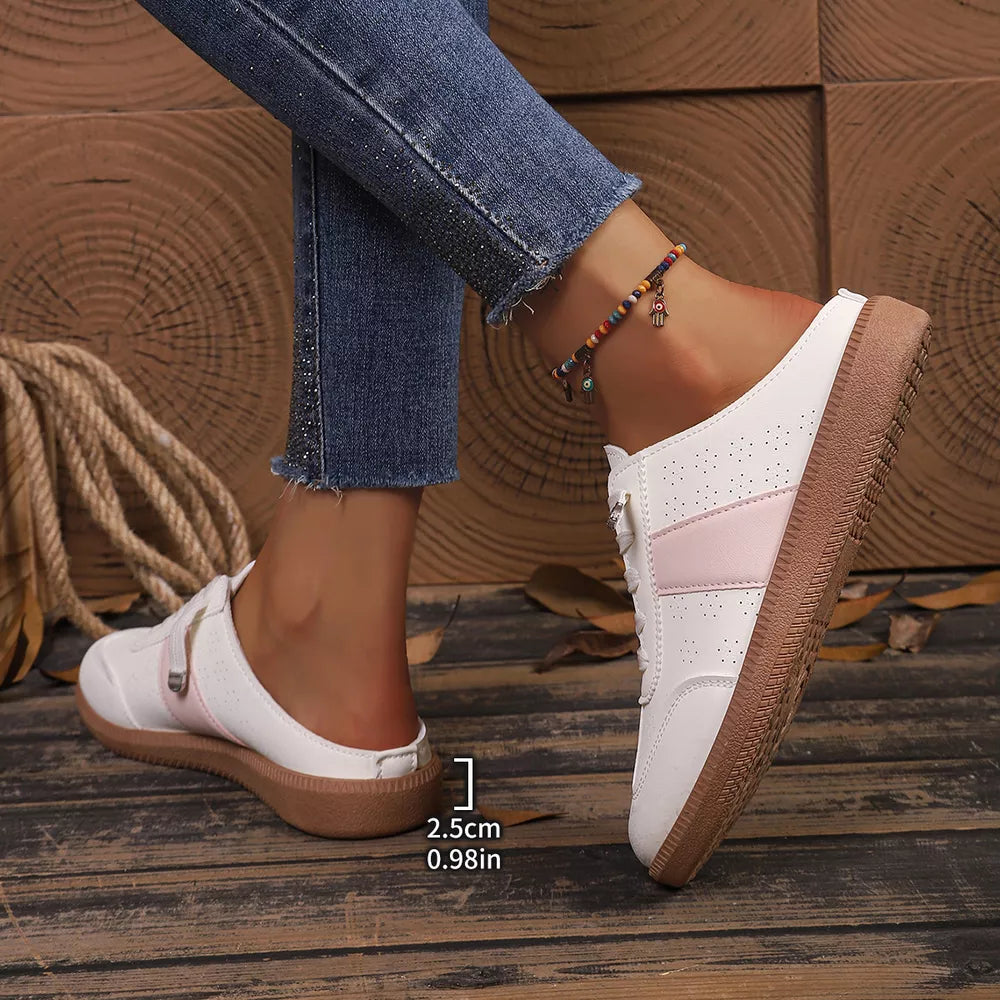 Round Toe Pink Slip-on Flats in Pink, back view