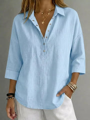Full Size Snap Down 3/4 Sleeve Blouse Plus Size, close-up detail