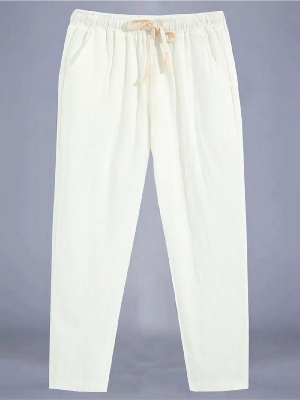 Men's Plus Size Drawstring Loose Fit Pants in White, alternate angle