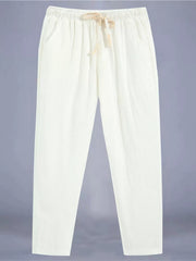 Men's Plus Size Drawstring Loose Fit Pants in White, alternate angle
