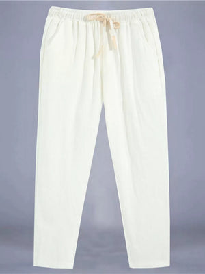 Men's Plus Size Drawstring Loose Fit Pants in White, alternate angle