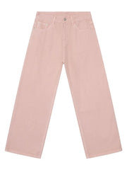 Flowing fit blush pink 100% cotton jeans with a casual straight leg cut.