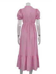 Frilled V-neck Tie-waist Maxi Dress
