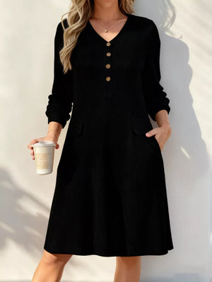 Full Size Ribbed Knit V-neck Dress Plus Size in White, side view