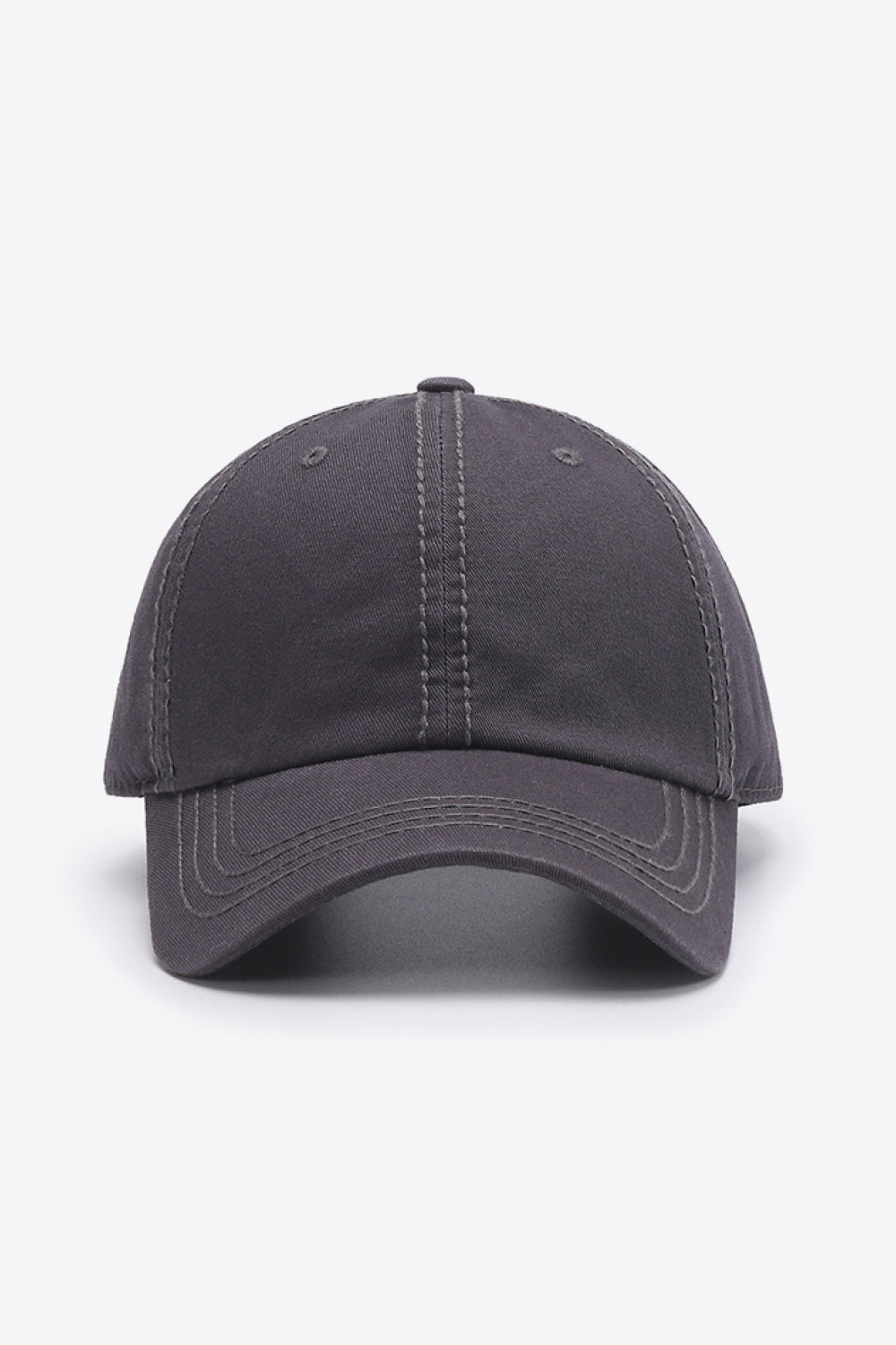Dark gray canvas baseball cap with contrast stitching and curved brim.