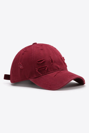 Deep Red distressed baseball cap with adjustable strap