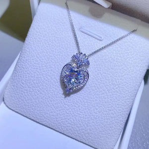 Silver moissanite heart halo pendant necklace with certificate