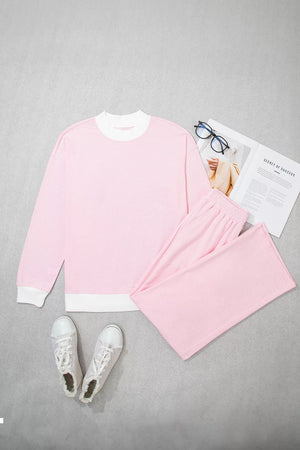 Striped Long Sleeve Top And Pants Set in Blush Pink, alternate angle