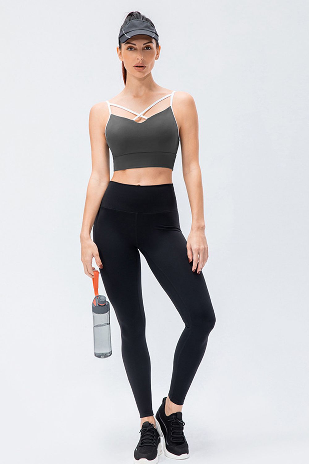 Black high-rise performance leggings with a smooth, opaque finish.