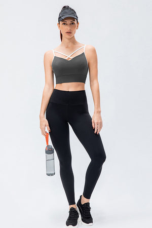 Black high-rise performance leggings with a smooth, opaque finish.
