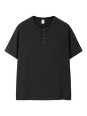 Men's Short Sleeve Henley T-shirt in Gray, model styling view