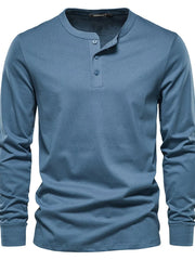 Peacock Blue Henley Knit Long Sleeve Tee with button placket