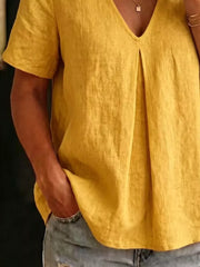 Effortlessly Chic Pleated V-neck Shirt
