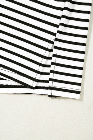 Black and white striped t-shirt with side slit detail
