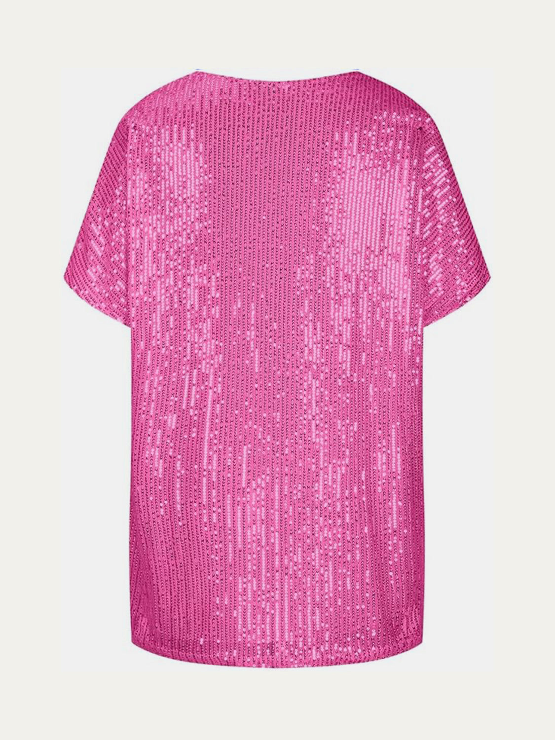 Pink sequin slouchy V-neck top with short sleeves