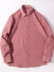 Rose Red button-up shirt with embroidered logo detail