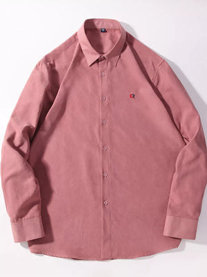 Rose Red button-up shirt with embroidered logo detail