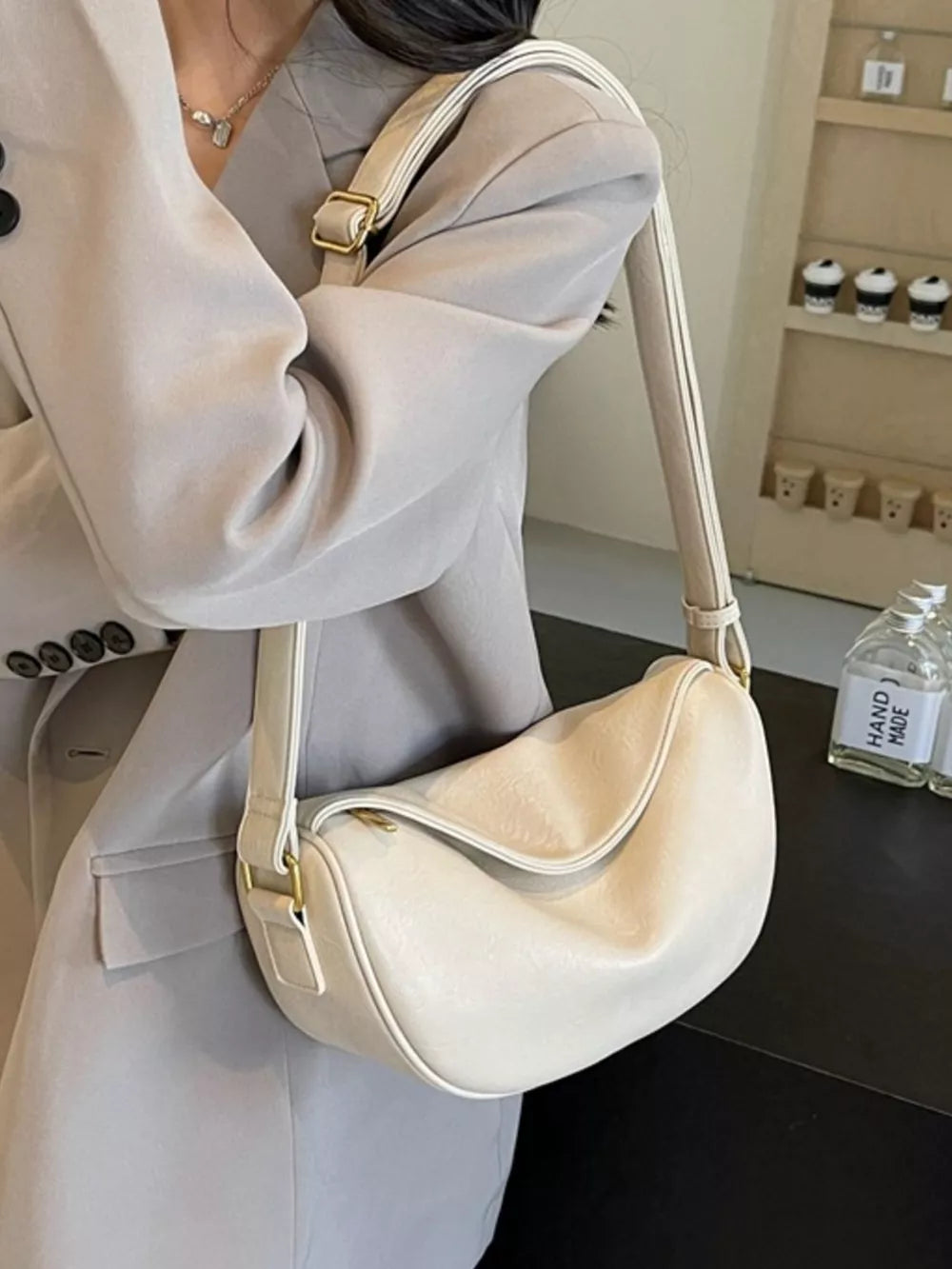 Adjustable Strap Crossbody Bag in Black, back view
