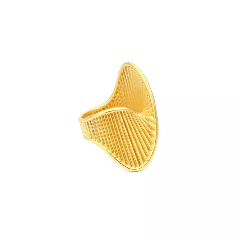 18k gold-plated ring with a twisted, ribbed texture and a wide, curved band.