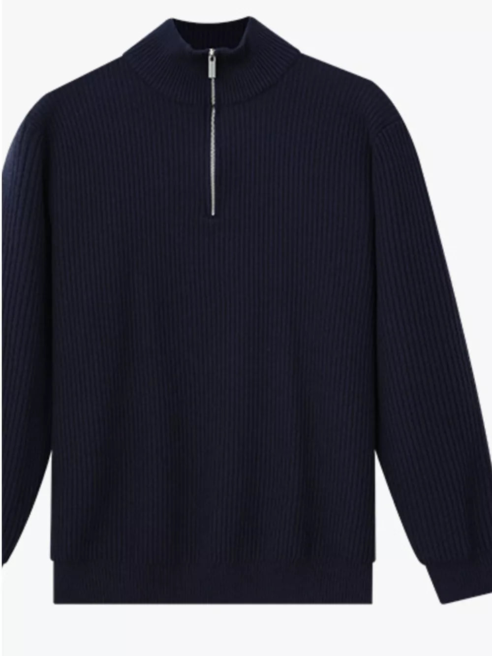 Men's Plus Size Ribbed Half-zip Sweater in Dark Brown, close-up detail